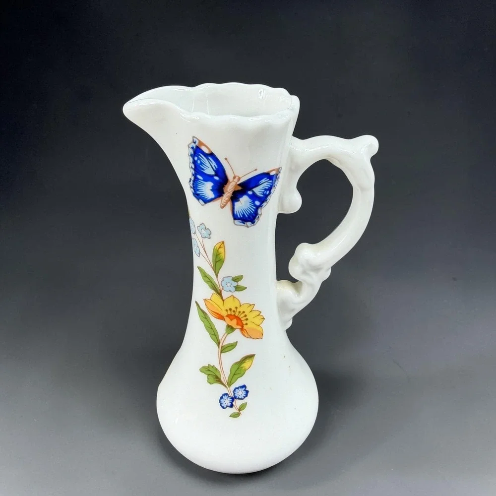 Aynsley Cottage Garden Miniature Pitcher Fine Bone China Butterfly Floral 4in